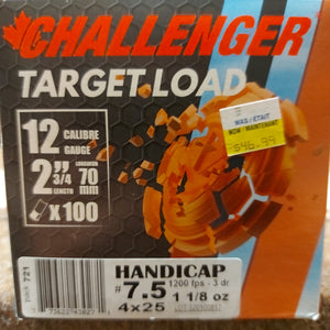 12 GA shotshells Challenger Target load 2"3/4  1 1/8 oz   3 dram