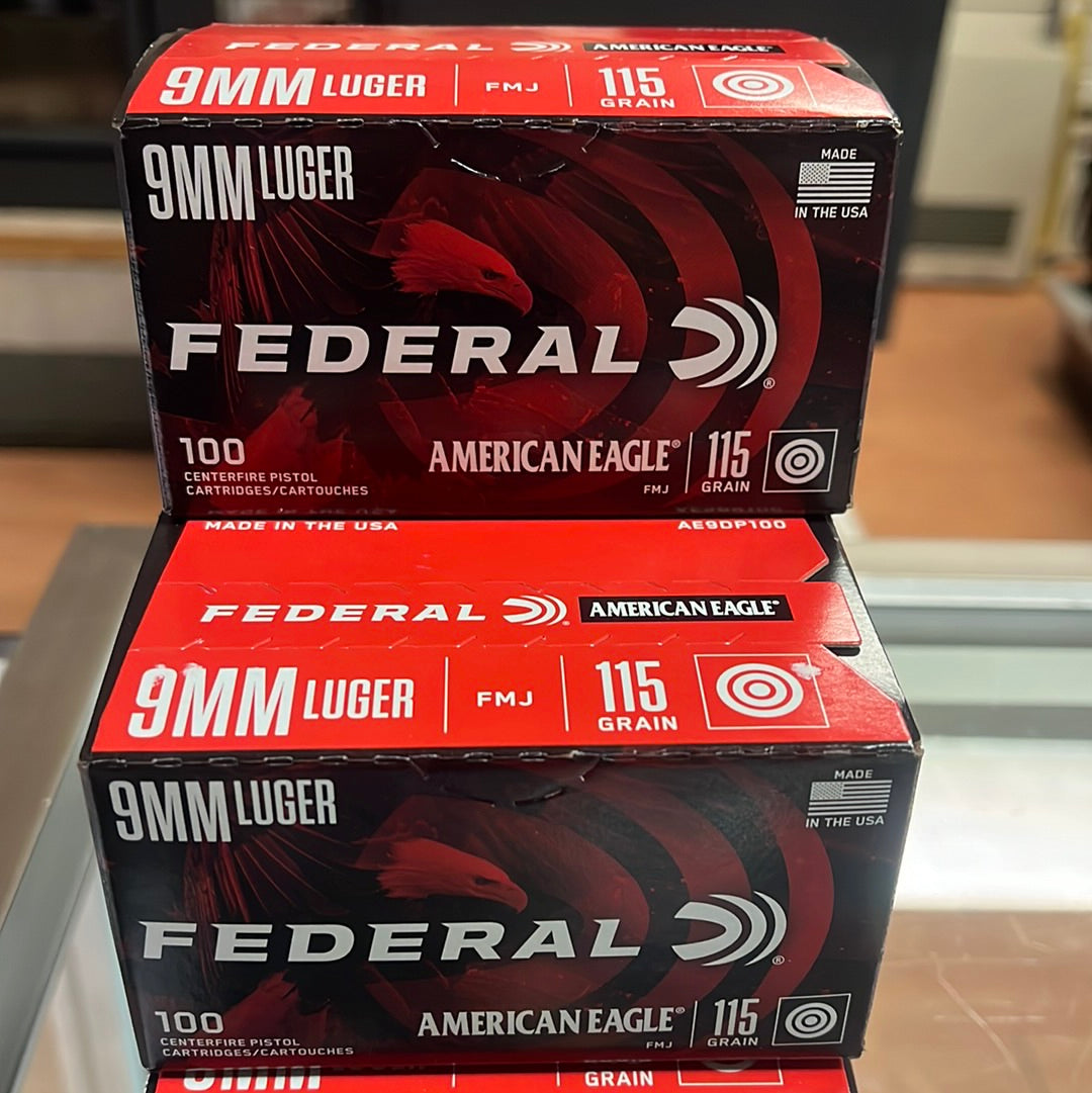 Federal American Eagle 9mm, 115 Grn, 100 Rounds