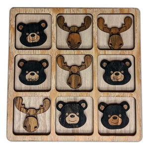 Handmade Old Fashioned Wooden TIC-TAC-TOE Game, MOOSE & BEAR FACES